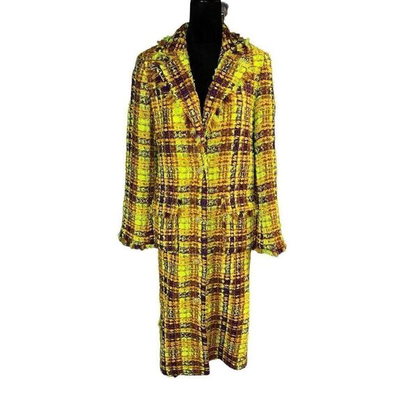 Ramy Brook Marygold Tweed long Overcoat neon colours Small - Picture 15 of 15